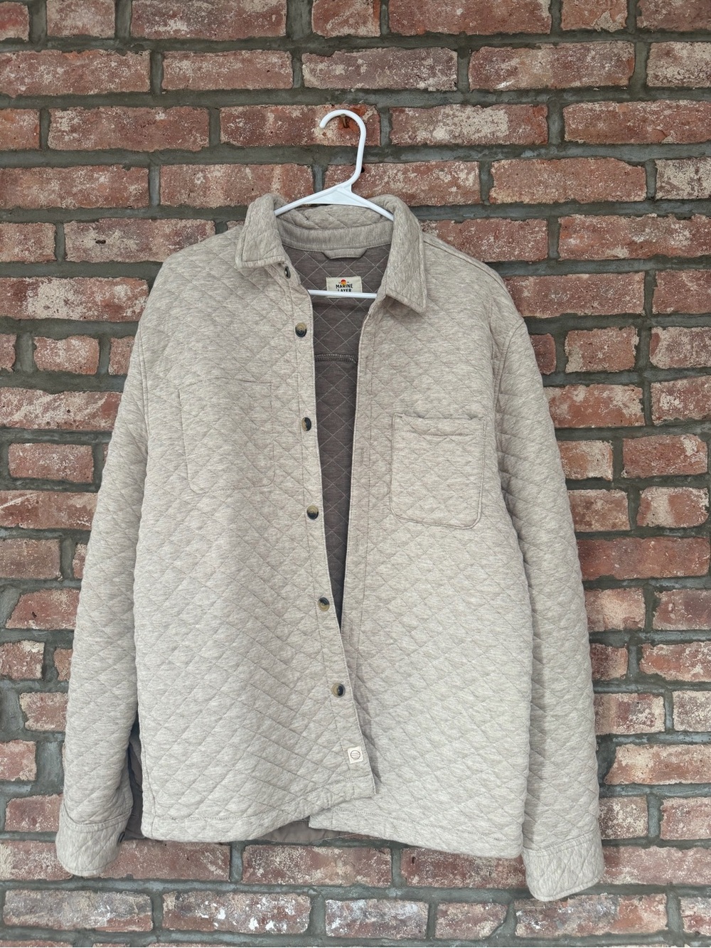 Marine Layer Corbet Quilted Overshirt (M) in Dark Oatmeal
